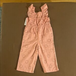 Carter's Coral Eyelet Ruffle Overalls